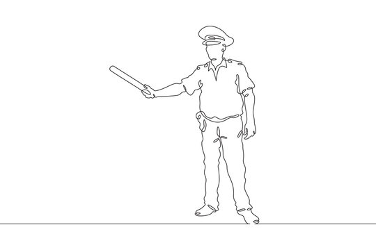 policeman holding baton continuous line drawing clip art preview