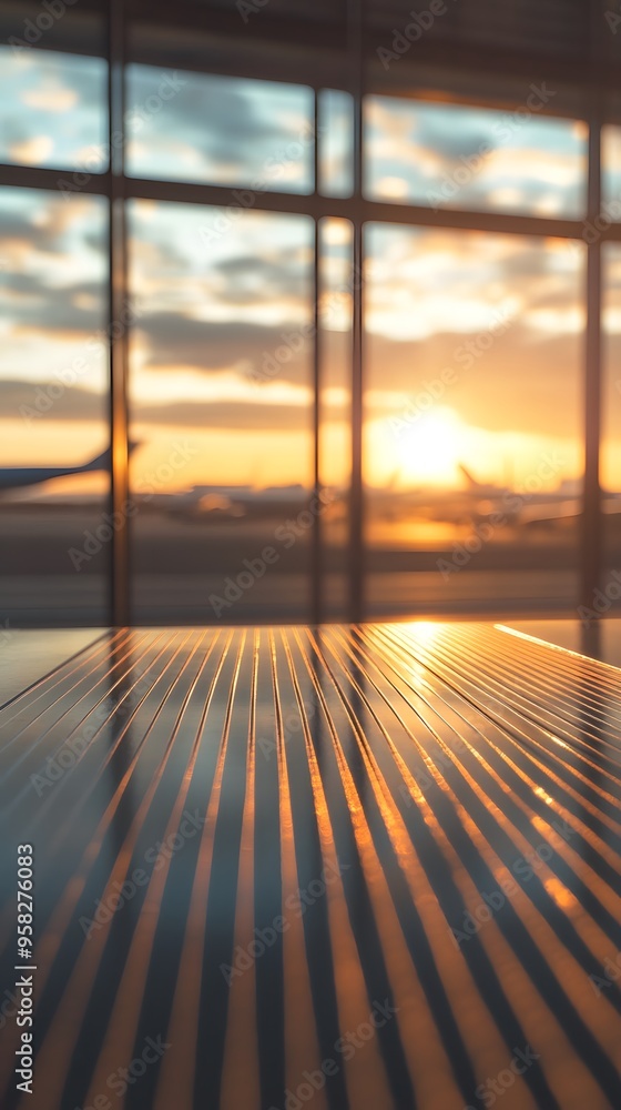 Aufkleber close-up of an empty table in an airport background for product display presentation template design