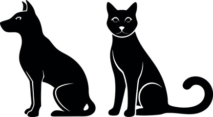 Flat design dog and cat silhouette set