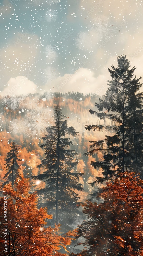 Poster a snowy forest with trees in the background