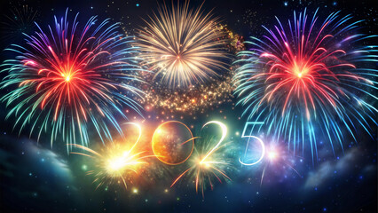 Spectacular Colorful Fireworks Display Against Night Sky for New Year Celebrations