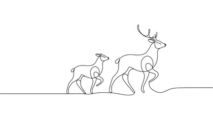 One line continuous drawing of a deer. Hand drawn minimalism style. Vector illustration. Christmas concept.