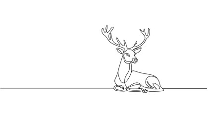 One line drawing of a deer. Christmas concept. Minimalism continuous hand drawing. 