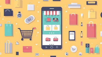 A flat design of a retail store's mobile app with shopping and category icons