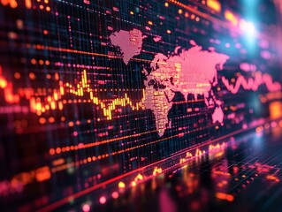 Global Market Fluctuations: A dynamic and visually striking representation of global market fluctuations, with a stylized world map embedded within a complex array of financial data lines, showcasing 