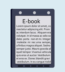 Realistic style ebook reader with text on screen. Vector illustration isolated on white.