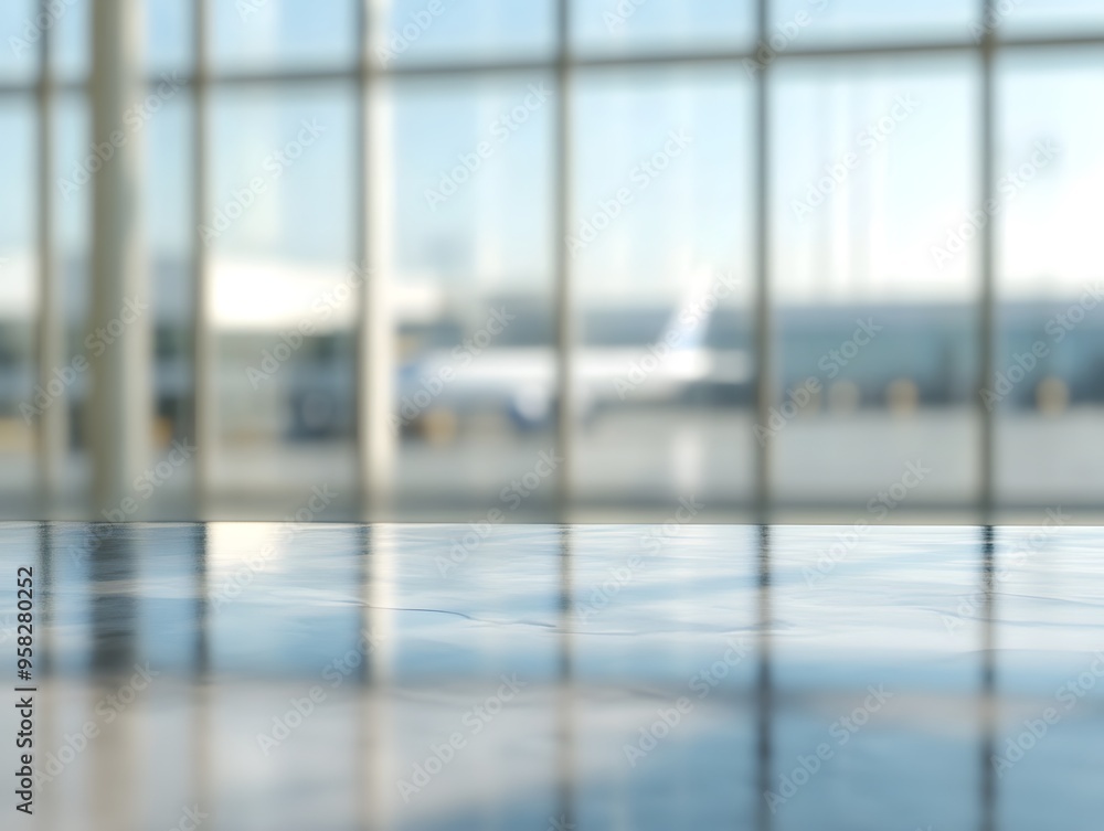Aufkleber close-up of an empty table in an airport background for product display presentation template design