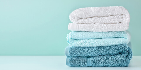 stack of towels, light blue, white, mockup