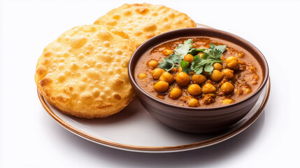 Chole bhature in plate isolated on white background 