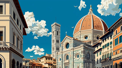 Obraz premium Florence Cathedral and Brunelleschi��s Dome from Piazza del Duomo
