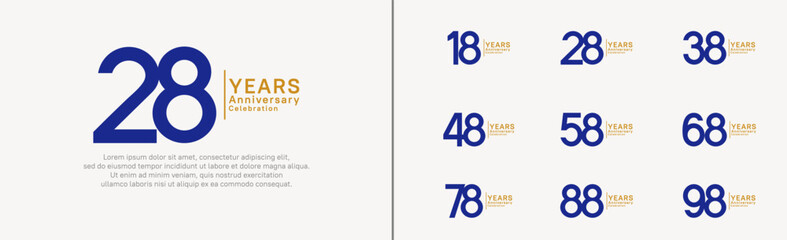 anniversary logo set. vector design blue and golden color can be use for special moment