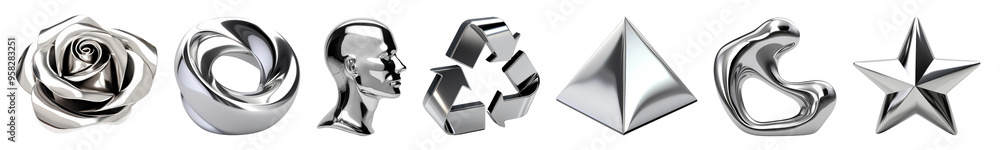 Poster chromium 3d objects png cut out element set