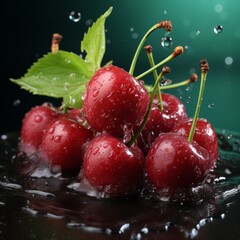 cherry food green fresh water slice healthy juicy tropical isolated vitamin splash
