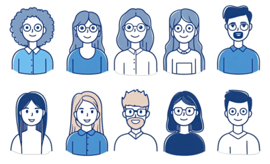 Character Avatar Illustrations Featuring Office Workers, With Various Skin Tones and Hair Colors. Isolated on a Transparent Background. Cutout PNG.