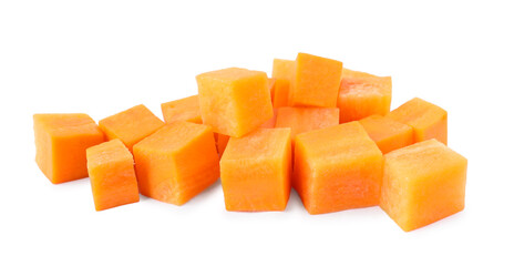 Pieces of fresh ripe carrot isolated on white