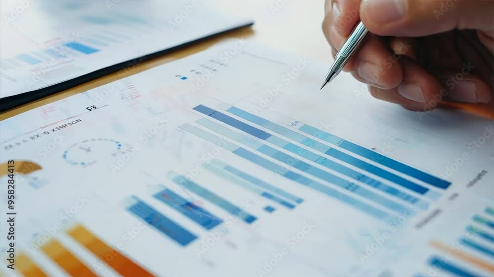 Aufkleber a person analyzing business reports with charts and graphs on a desk, highlighting financial data an