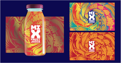 Mix fruit juice mock up and vector Premium golden colour, orange mix grapes, cherry watermelon Gawa, not mixing fruit juice, beautiful mockup red strawberry