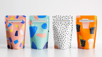 Obraz premium Colorful snack packaging designs on a white background