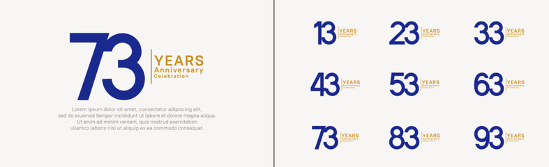anniversary logo set. vector design blue and golden color can be use for special moment