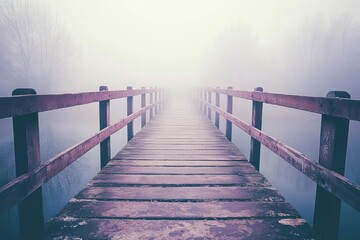 Fototapeta premium Serene misty morning on tranquil wooden pier