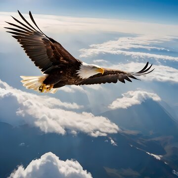  Bald Eagle Soaring Above Clouds.