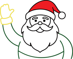 Minimalist drawing of Santa Claus raising his hand to wave embodying holiday spirit
