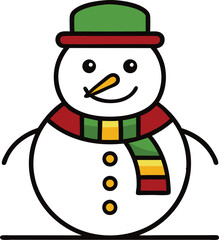 Frosty snowman with a decorative hat and cheerful expression in a snowy landscape
