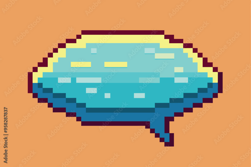 Poster pixel art speech bubble cloud with rounded corners, designed in a vibrant and colorful vector style.