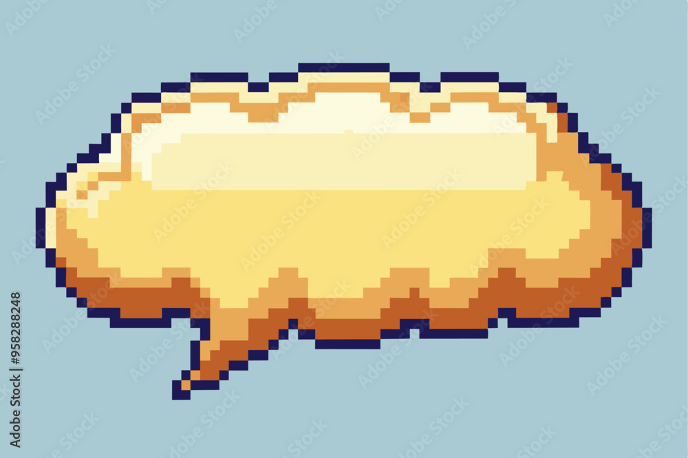 Poster colorful pixel art speech bubble cloud with rounded edges, presented in a vector style for visual co