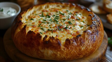 Creamy Cheese Dip Served in a Crispy Bread Bowl for Indulgent Party Hosting