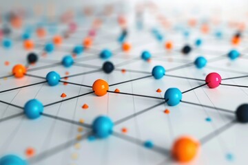 Colorful Network of Connected Spheres Representing Data, Technology, and Innovation.