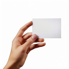 Obraz premium Hand holding a blank white note or business card isolated on transparent background