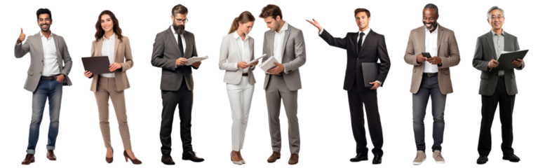 Diverse business people full body png cut out element set