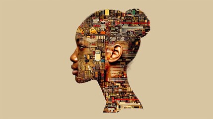 Woman Profile with Circuit Board Texture Merging with Skin Symbolizing Artificial Intelligence