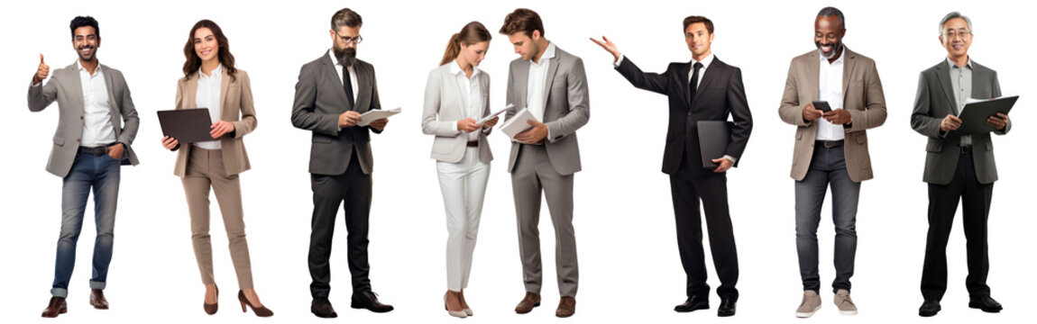 Diverse business people full body png cut out element set