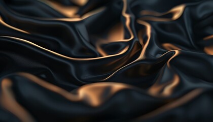 Smooth Black Silk Cloth with Elegant Folds Captured with Dramatic Lighting Highlighting Luxurious Texture Background with Copy Space