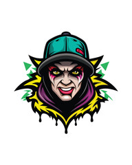 Illustrate a dynamic urban street art design with a stylized face wearing a cap.