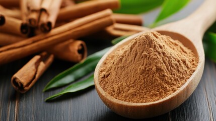 A spoon full of cinnamon and a bunch of other spices, AI