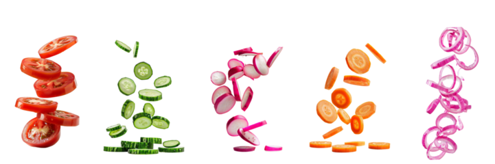 set of falling Sliced vegetable 