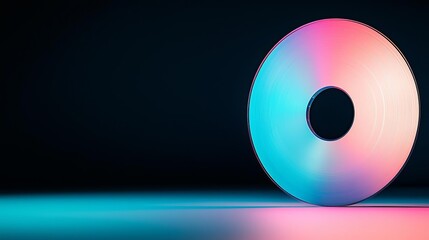 Futuristic CD cover with neon blue and pink gradient, bold geometric shapes, dynamic lines, modern typography for a tech-inspired album