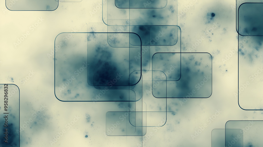 Poster abstract design featuring soft blue shapes and textures blending seamlessly on a light background, c