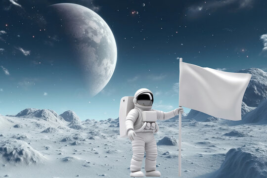 3D astronaut holding white flag remix