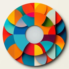 Obraz premium Abstract geometric CD cover, futuristic patterns, bold neon colors, high-resolution design, clear lighting, isolated on white background