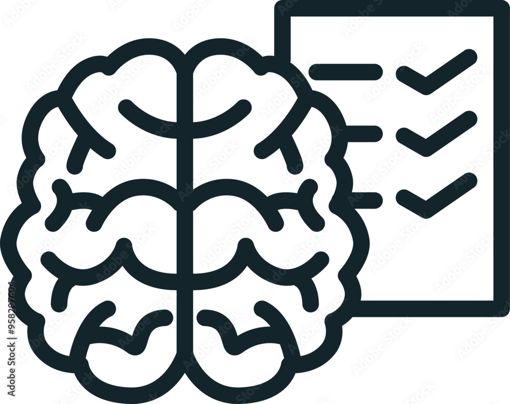 Poster human brain analyzing and checking tasks on checklist