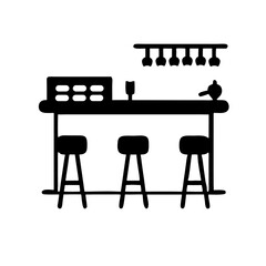 Fototapeta premium An black icon of Bar counter with chairs, vector illustration