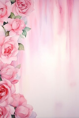 Romantic Portrait Wedding Copy Space Background of Elegant Watercolor Wedding Roses with Sateen, Floral Archway Window or Gate, Soft Pink Curtains, and Delicate Drapes for Valentine's Day or Ceremony