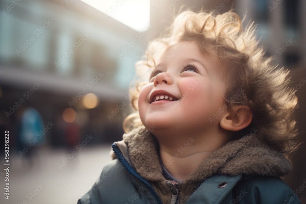 Poster happy toddler enjoy morning light