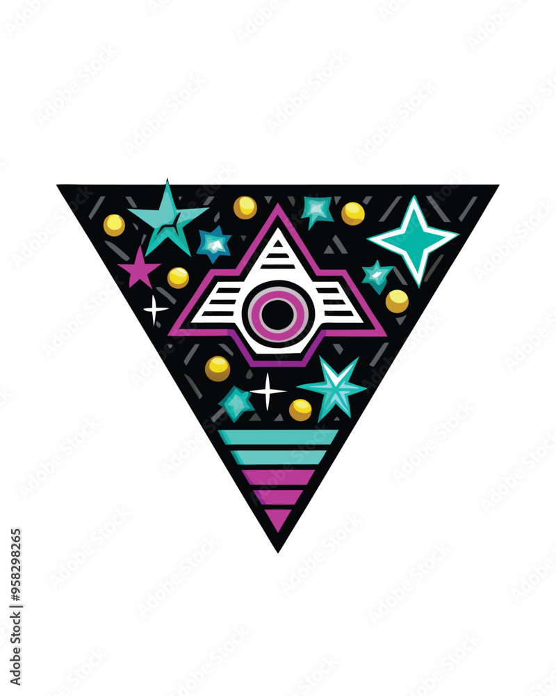 Aufkleber a retro futuristic abstract pattern with a triangle shape in the center, filled with geometric patte