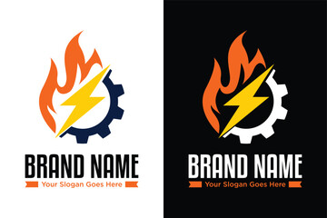 simple modern energy lightning bolt electric fire gear industry 