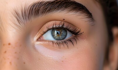 Fototapeta premium Eyes and eyebrows close up. Portrait of a beautiful teenage girl with beautiful makeup and healthy clean skin.Makeup and cosmetology concept. 